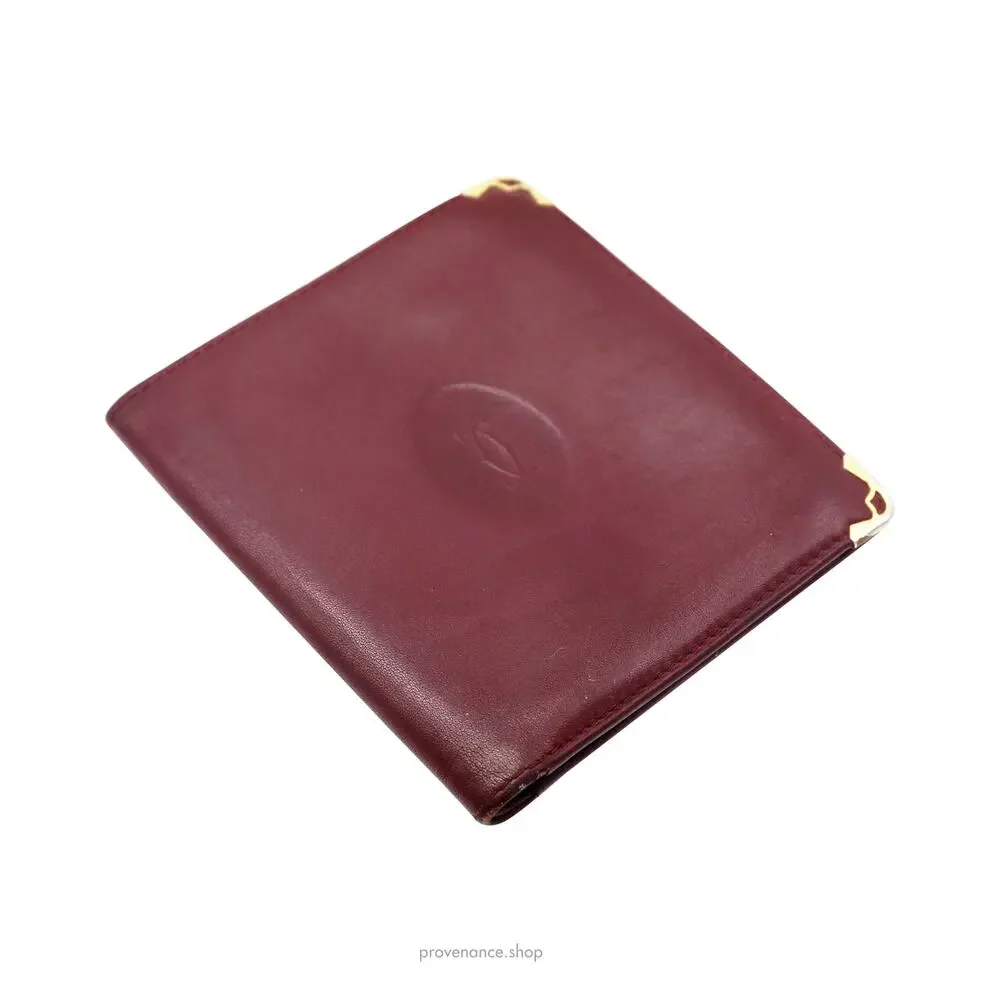 🔴 Cartier Bifold Wallet - Burgundy Calfskin Leather